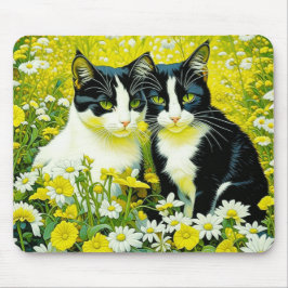 Adorable Katzen, die auf einem Feld von Milchprodu Mousepad