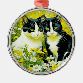 Adorable Katzen, die auf einem Feld von Milchprodu Ornament Aus Metall