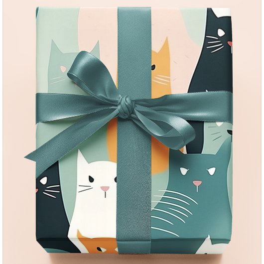 Adorable Katzen, die neutrales, pastellfarbenes Mu Geschenkpapier