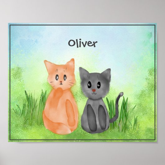 Adorable Katzen im Gartenposter für Kinder Poster (Vorne)