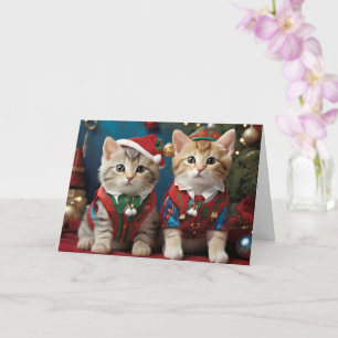 Adorable Katzen in Weihnachtsmannmützen Festlich Karte