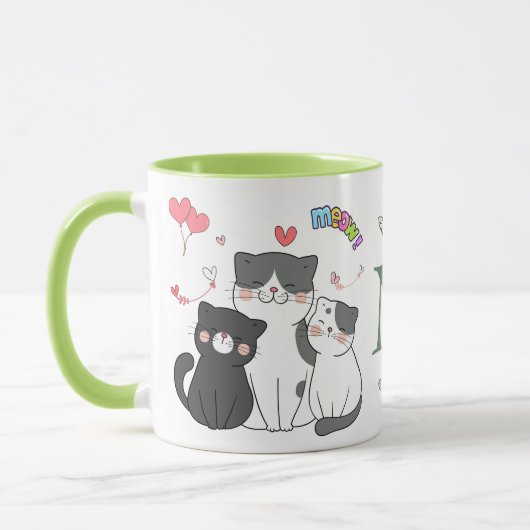 Adorable Katzen Meow Hearts Themed Monogram Tasse (Links)