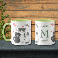 Adorable Katzen Meow Hearts Themed Monogram