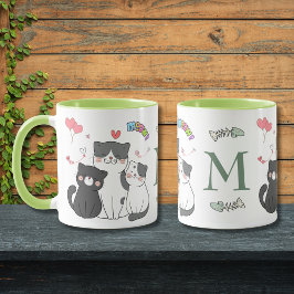 Adorable Katzen Meow Hearts Themed Monogram Tasse