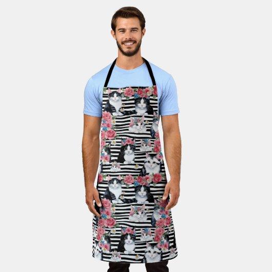 Adorable Katzen Rosen und schwarze Streifen Schürze (Getragen)