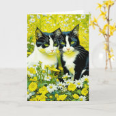 Adorable Katzen sitzen in Daisis Happy Birthday Karte (Gelbe Blume)