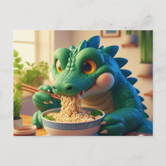 Adorable Kawaii Alligator Eating Ramen Postkarte (Vorderseite)