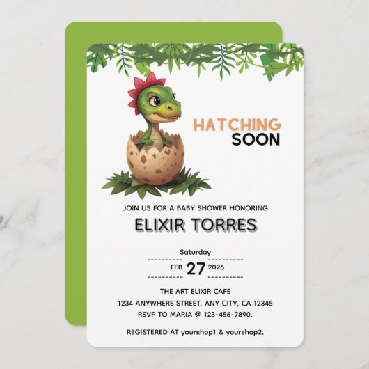 Adorable Kawaii Baby Dinosaur Hatching Einladung (Vorne/Hinten)