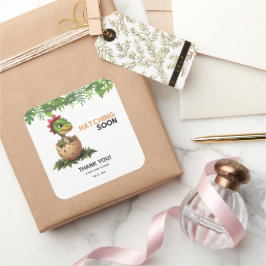 Adorable Kawaii Baby Dinosaur Hatching Quadratischer Aufkleber