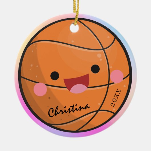 Adorable Kawaii Basketball Ball Spielername Jahr Keramik Ornament (Vorne)