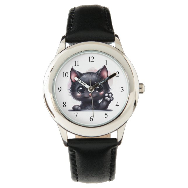 Adorable Kawaii Black Cat Armbanduhr (Vorderseite)