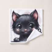 Adorable Kawaii Black Cat Badhandtuch Set (Waschlappen)