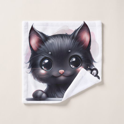 Adorable Kawaii Black Cat Badhandtuch Set (Waschlappen)
