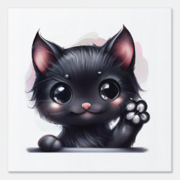 Adorable Kawaii Black Cat Gartenschild