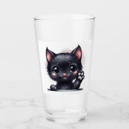 Adorable Kawaii Black Cat Glas