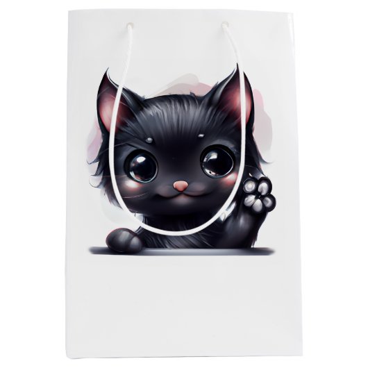 Adorable Kawaii Black Cat Mittlere Geschenktüte (Vorderseite)