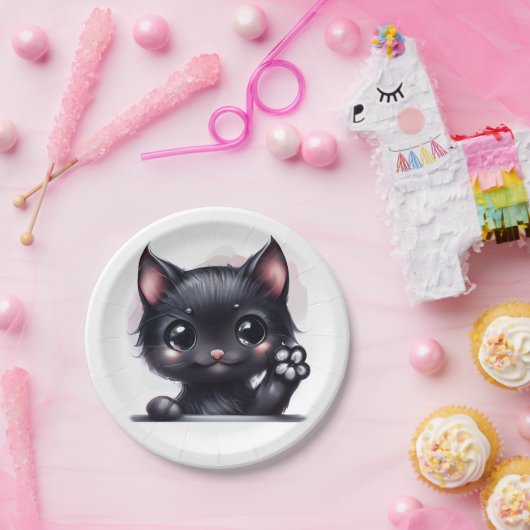 Adorable Kawaii Black Cat Pappteller (Party)