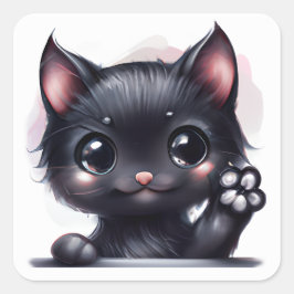 Adorable Kawaii Black Cat Quadratischer Aufkleber