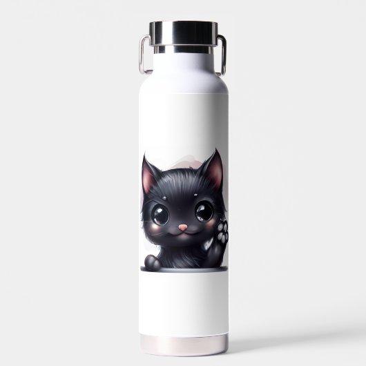 Adorable Kawaii Black Cat Trinkflasche (Vorne)
