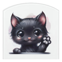 Adorable Kawaii Black Cat Türschild