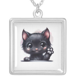 Adorable Kawaii Black Cat Versilberte Kette