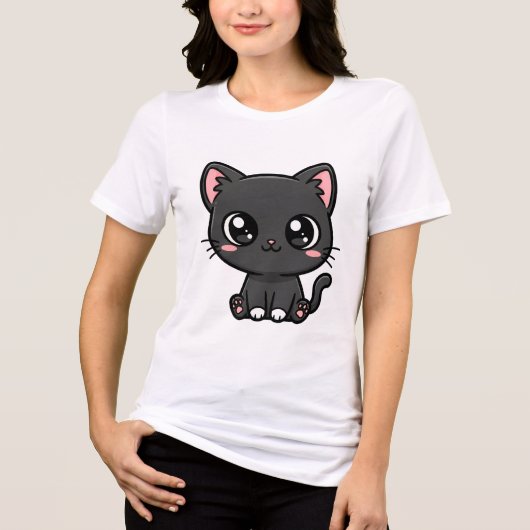 Adorable Kawaii Black Kitten Tri-Blend Shirt (Vorderseite)