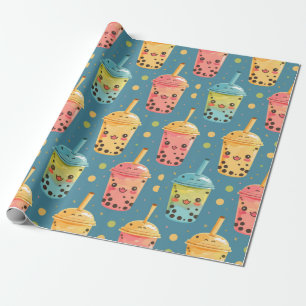 Adorable Kawaii Boba Drink Design Geschenkpapier