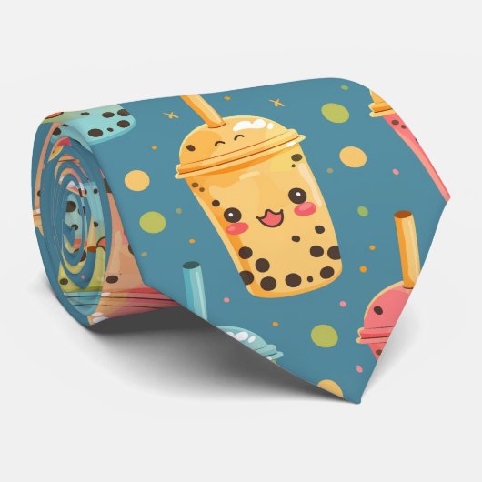 Adorable Kawaii Boba Drink Design Krawatte (Gerollt)