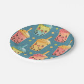 Adorable Kawaii Boba Drink Design Pappteller (Schrägansicht)