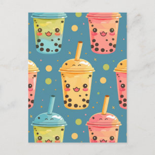 Adorable Kawaii Boba Drink Design Postkarte