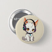Adorable Kawaii Cat in Kopfhörern Button (Vorne & Hinten)