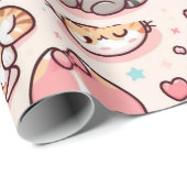 Adorable Kawaii Cats Muster Geschenkpapier (Rolleneckpunkt)