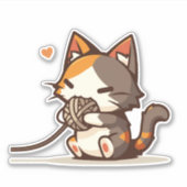 Adorable Kawaii Chibi Calico Katze Spielen mit dem Aufkleber (Vorderseite)