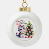 Adorable Kawaii Christmas Cat Personalized Holiday Keramik Kugel-Ornament (Vorderseite)