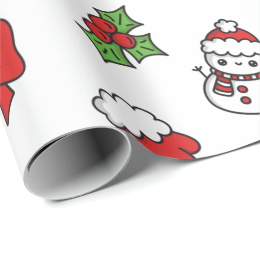 Adorable Kawaii Christmas Holiday Pattern Gift Geschenkpapier (Rolleneckpunkt)