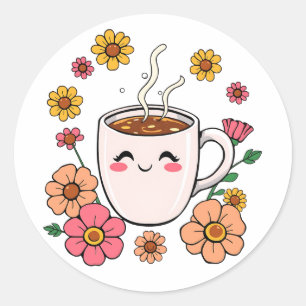 Adorable Kawaii Coffee Cartoon Runder Aufkleber