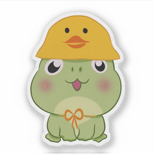 Adorable Kawaii Frog Wearing Duck Hat Aufkleber (Vorderseite)