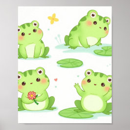 Adorable Kawaii Frösche Cartoon Art Poster