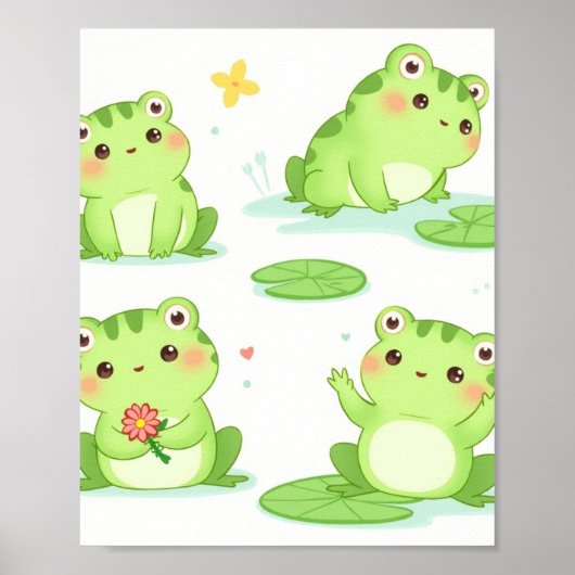 Adorable Kawaii Frösche Cartoon Art Poster (Vorne)