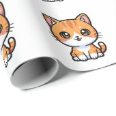 Adorable Kawaii Ginger Cat Cartoon Character Geschenkpapier (Rolleneckpunkt)