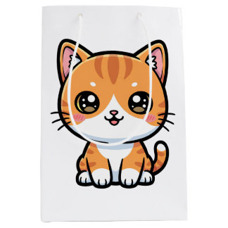 Adorable Kawaii Ginger Cat Cartoon Character Mittlere Geschenktüte
