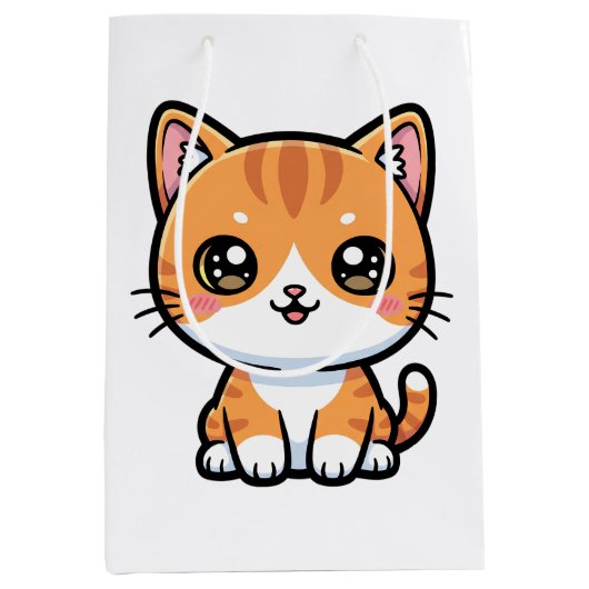 Adorable Kawaii Ginger Cat Cartoon Character Mittlere Geschenktüte (Vorderseite)