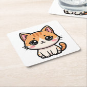 Adorable Kawaii Ginger Cat Illustration Rechteckiger Pappuntersetzer (angewinkelt)