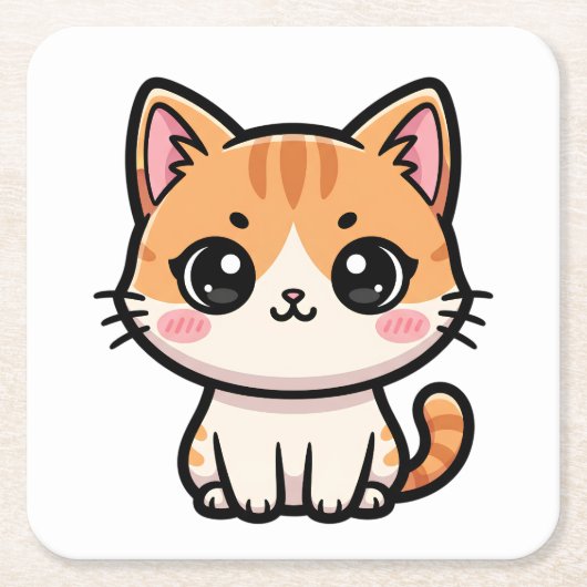 Adorable Kawaii Ginger Cat Illustration Rechteckiger Pappuntersetzer (Vorderseite)