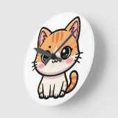 Adorable Kawaii Ginger Cat Illustration Runde Wanduhr (Winkel)