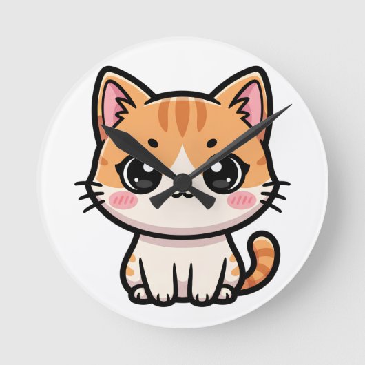 Adorable Kawaii Ginger Cat Illustration Runde Wanduhr (Vorderseite)