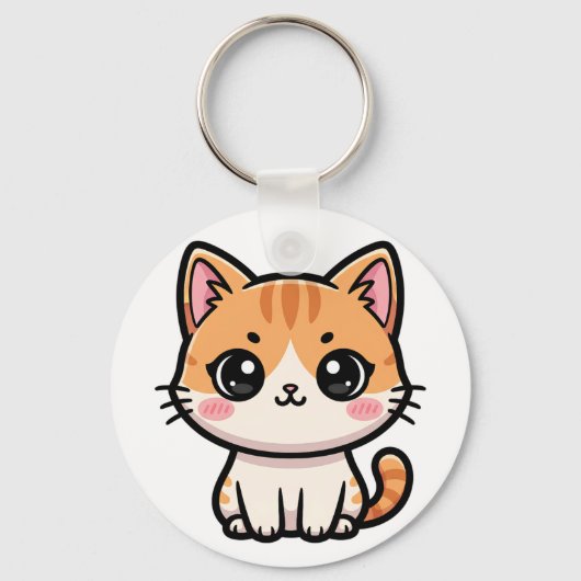 Adorable Kawaii Ginger Cat Illustration Schlüsselanhänger (Vorderseite)