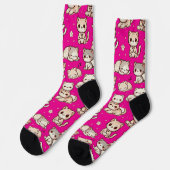 Adorable Kawaii Katze Pink Socken - Katzen Liebhab (Linkes Detail)