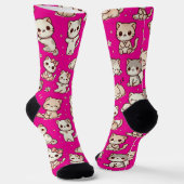 Adorable Kawaii Katze Pink Socken - Katzen Liebhab (Gewinkelt)