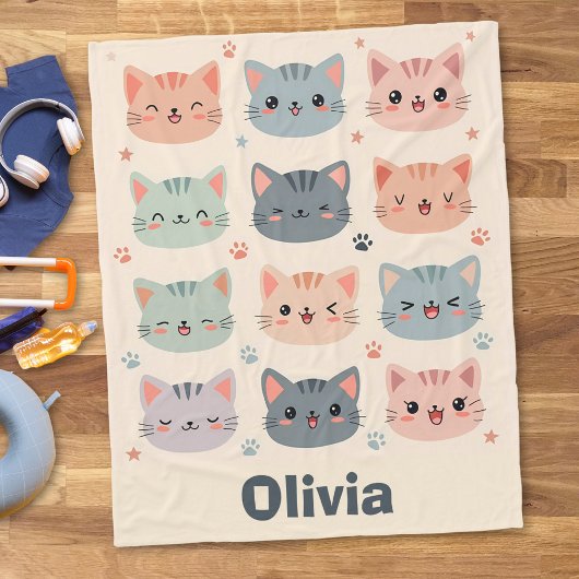 Adorable Kawaii Kitten Faces Fleecedecke